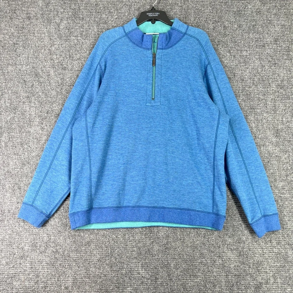Tommy Bahama‎ Reversible Quarter Zip Pullover Sweater Mens XL Cotton Tencel